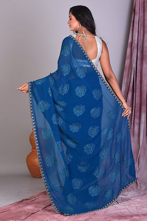 Firoza Blue Blended Georgette Saree with Sequence - Keya Seth Exclusive