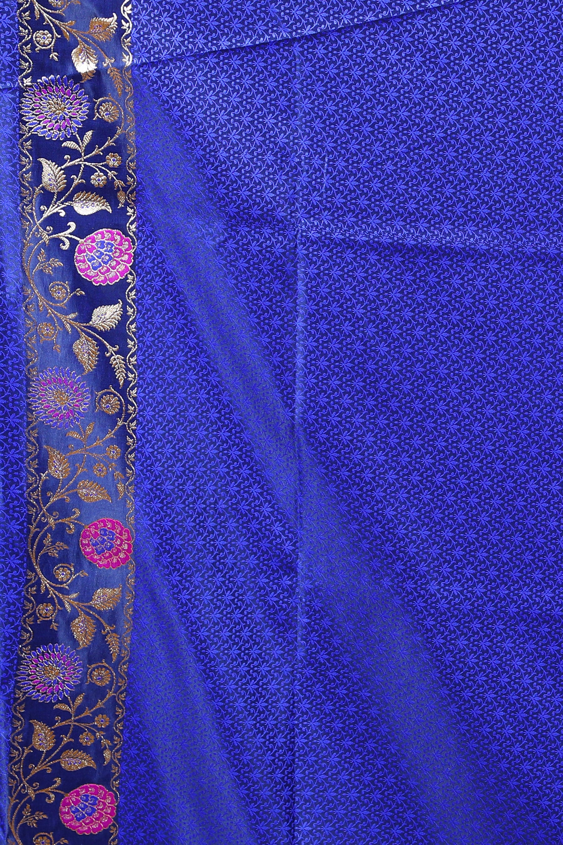 Midnight Blue Blended Satin Banarasi Saree