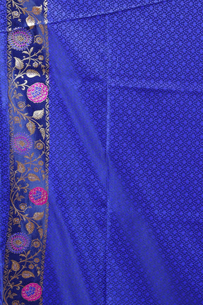 Midnight Blue Blended Satin Banarasi Saree