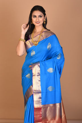 Blue Borderless Blended Kanjivaram Silk Saree with Blouse Piece - Keya Seth Exclusive