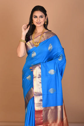 Blue Blended Kanjivaram Silk Saree with Blouse Piece - Keya Seth Exclusive