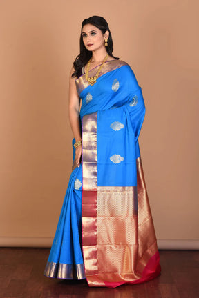 Blue Blended Kanjivaram Silk Saree with Blouse Piece - Keya Seth Exclusive