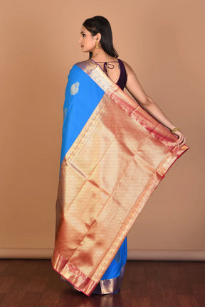 Blue Blended Kanjivaram Silk Saree with Blouse Piece - Keya Seth Exclusive