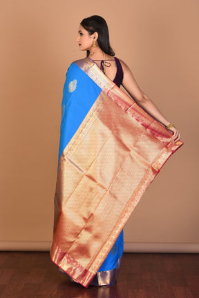 Blue Borderless Blended Kanjivaram Silk Saree with Blouse Piece - Keya Seth Exclusive