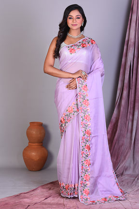 Lavender Blended Organza Saree with Floral Borders - Keya Seth Exclusive