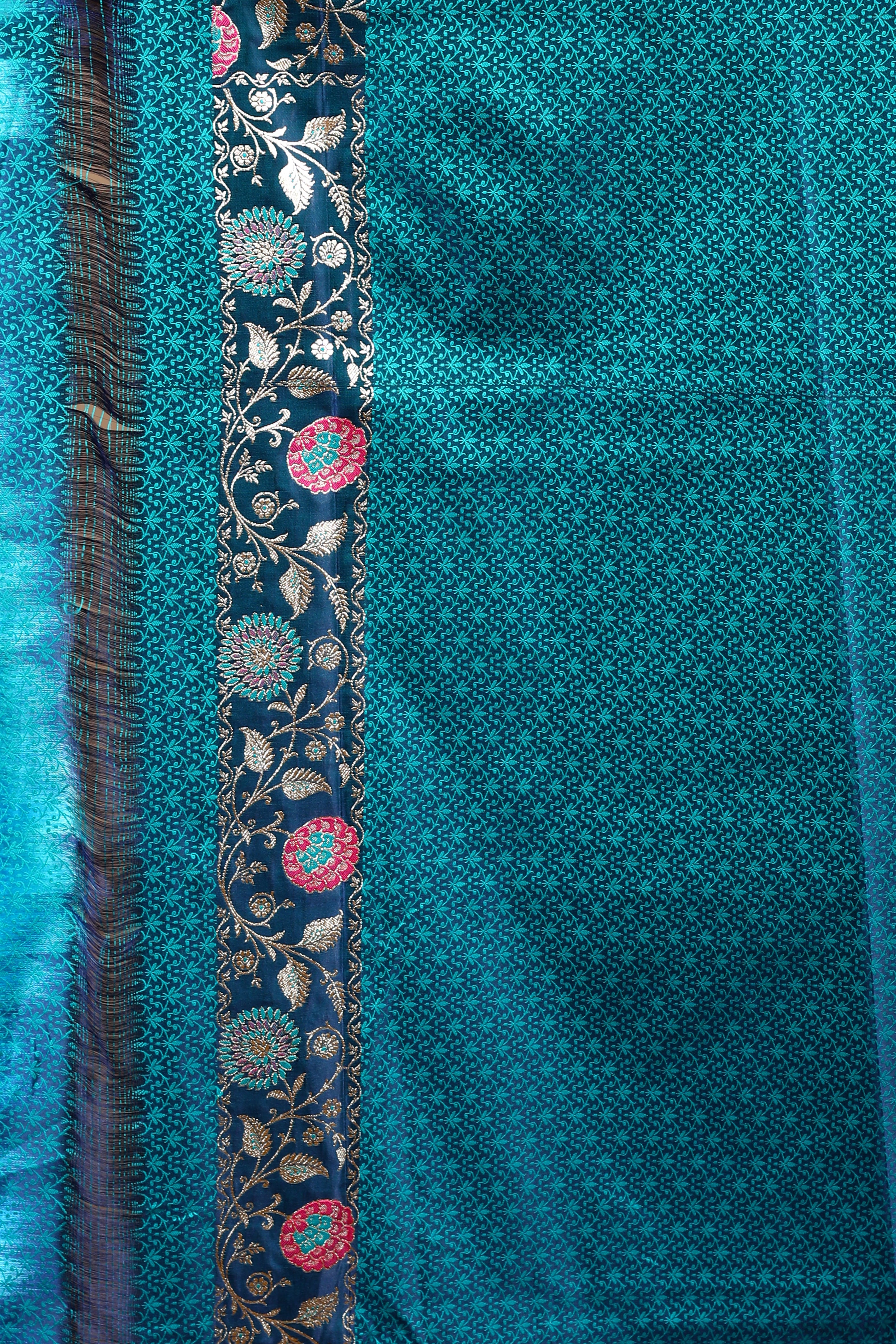 Blue Blended Satin Banarasi Saree