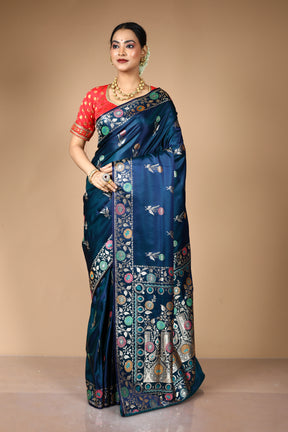 Blue Blended Satin Banarasi Saree