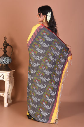 Yellow Blended Handloom Linen Saree - Keya Seth Exclusive