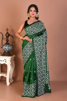 Bottle Green Pure Katha Stitch Saree - Keya Seth Exclusive