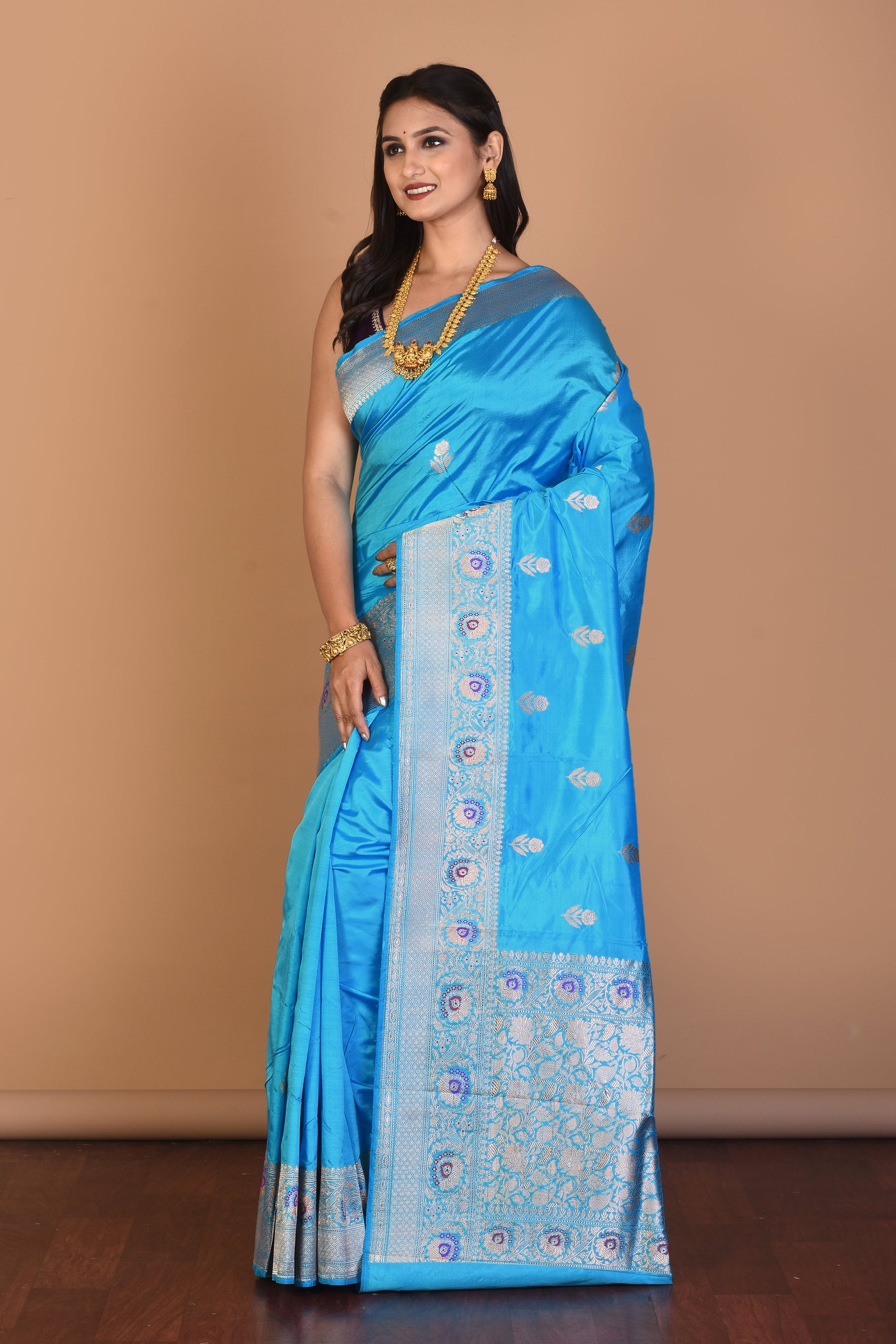 Sky Blue Pure Katan Silk Saree with Blouse Piece - Keya Seth Exclusive