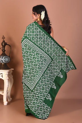 Bottle Green Pure Katha Stitch Saree - Keya Seth Exclusive