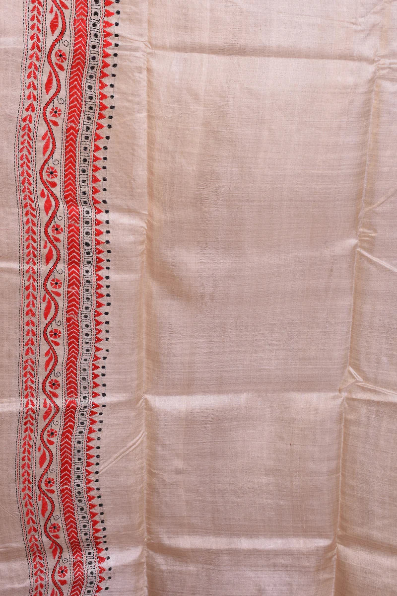 Beige Pure Katha Stitch Saree - Keya Seth Exclusive