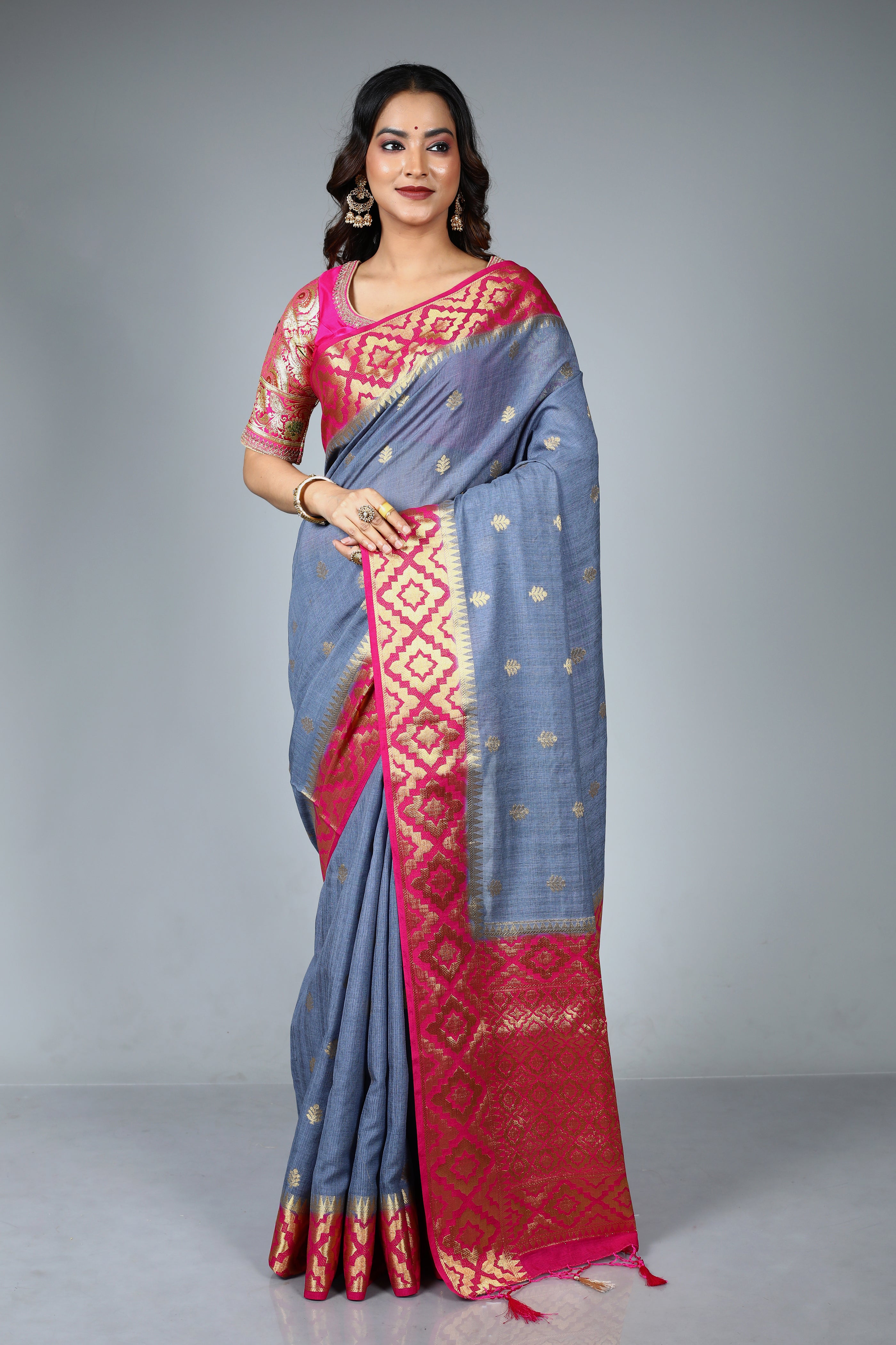 Grey Blended Matka Saree