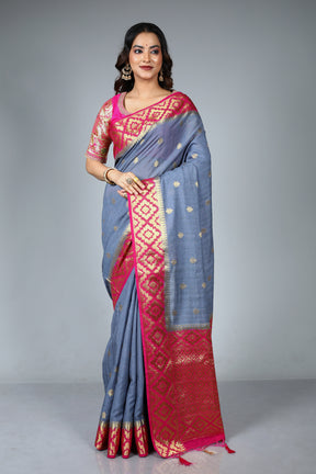 Grey Blended Matka Saree