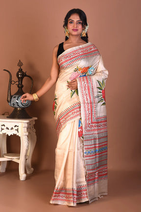Beige Pure Katha Stitch Saree - Keya Seth Exclusive