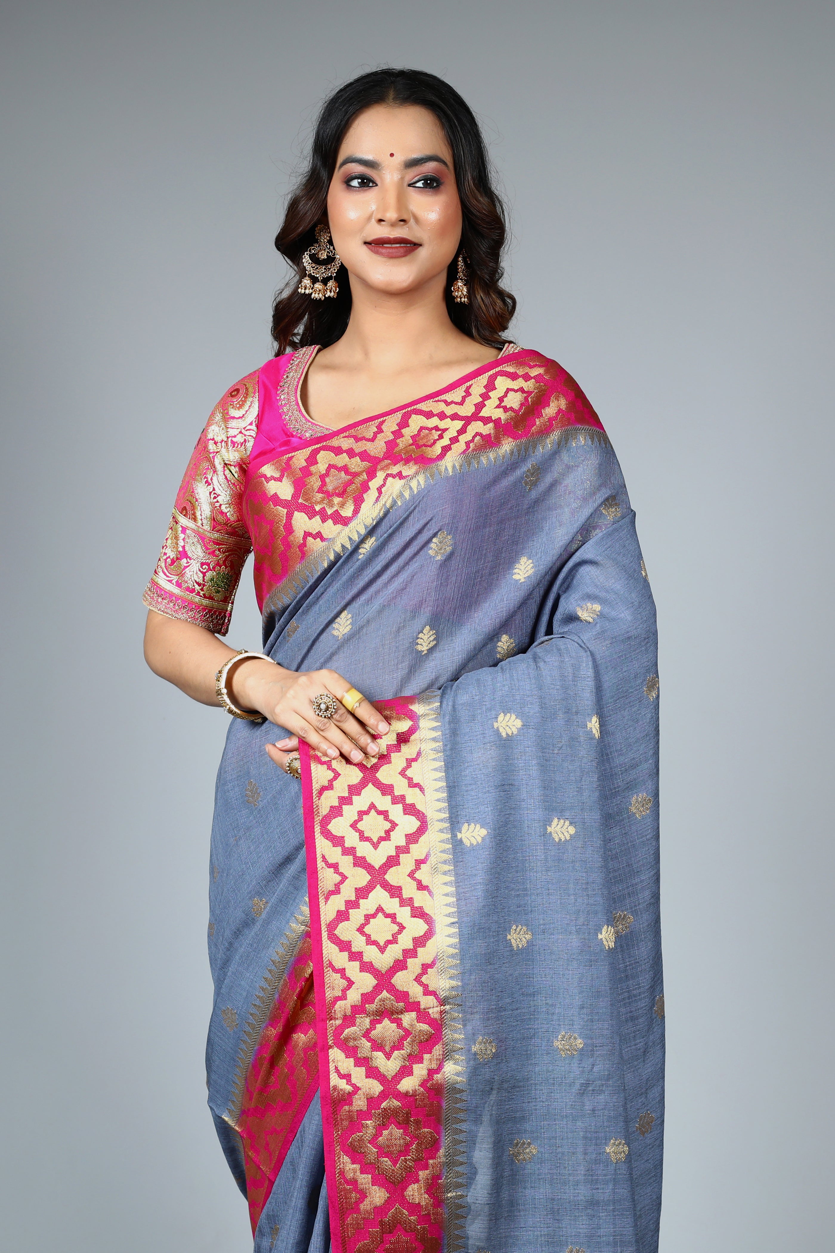 Grey Blended Matka Saree