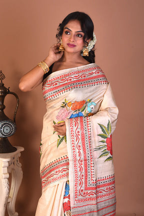 Beige Pure Katha Stitch Saree - Keya Seth Exclusive