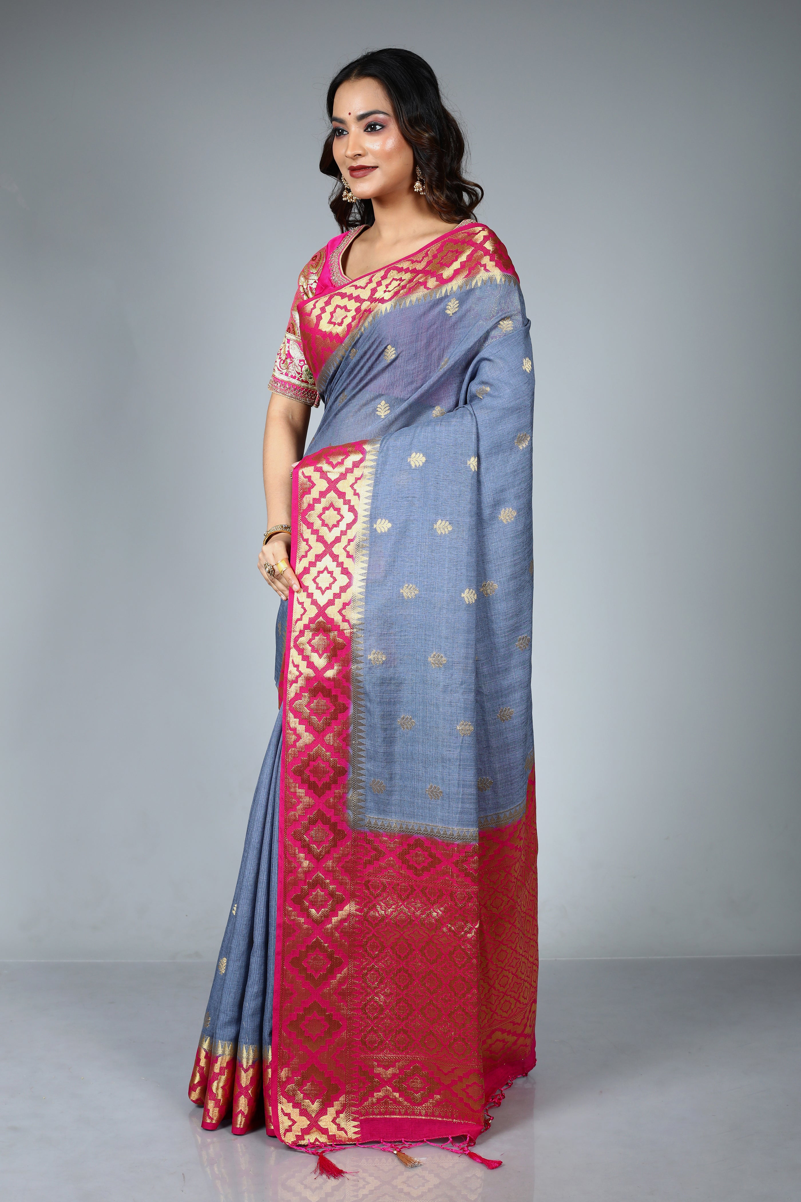 Grey Blended Matka Saree