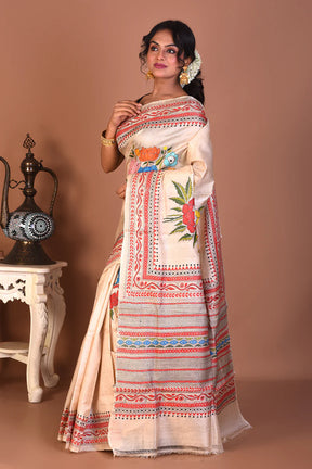 Beige Pure Katha Stitch Saree - Keya Seth Exclusive