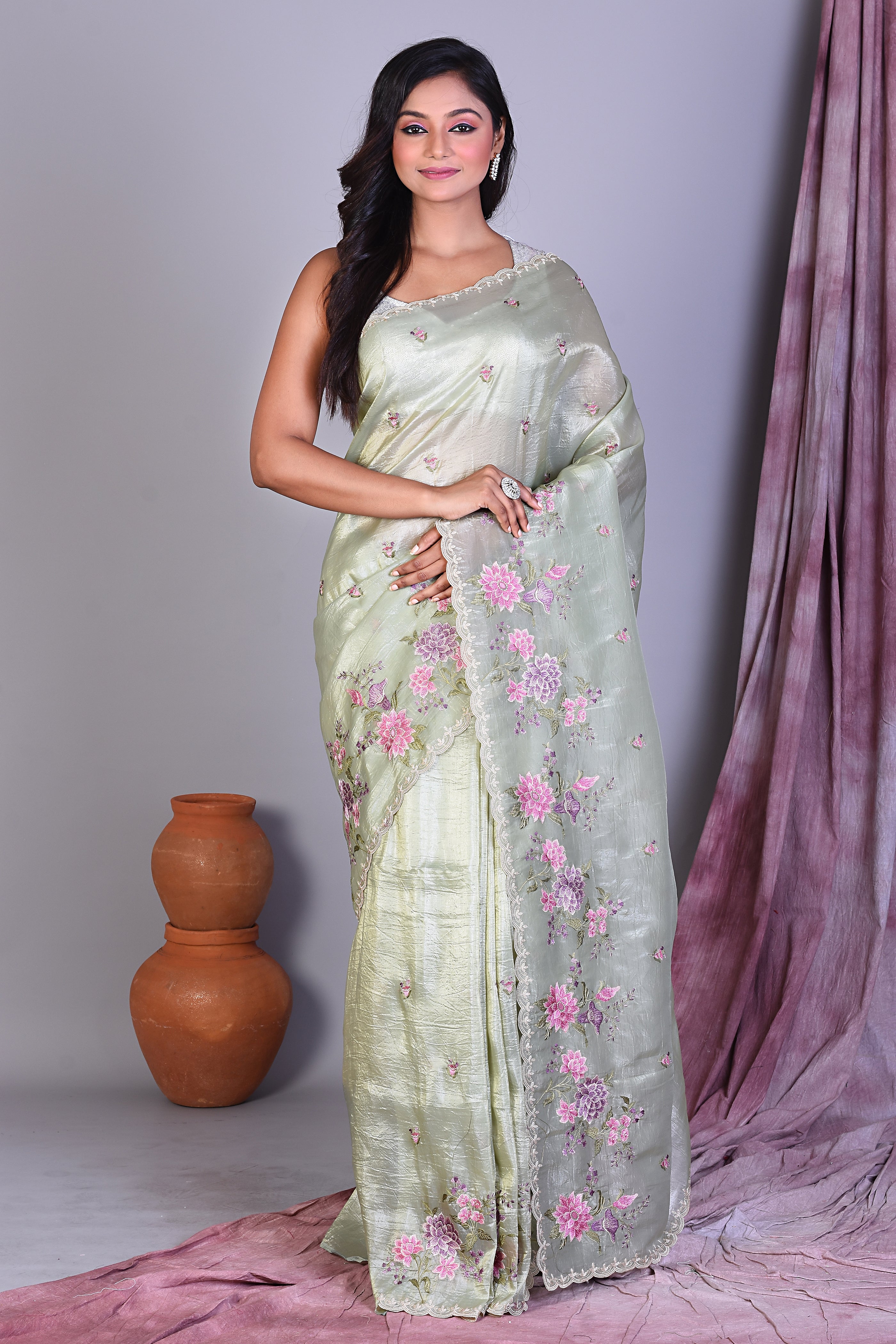 Fancy Sea Green Blended Organza Saree - Keya Seth Exclusive