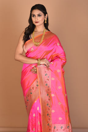 Pink Dual Tone Pure Katan Silk Saree with Blouse Piece - Keya Seth Exclusive