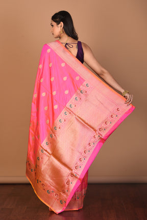 Pink Dual Tone Pure Katan Silk Saree with Blouse Piece - Keya Seth Exclusive