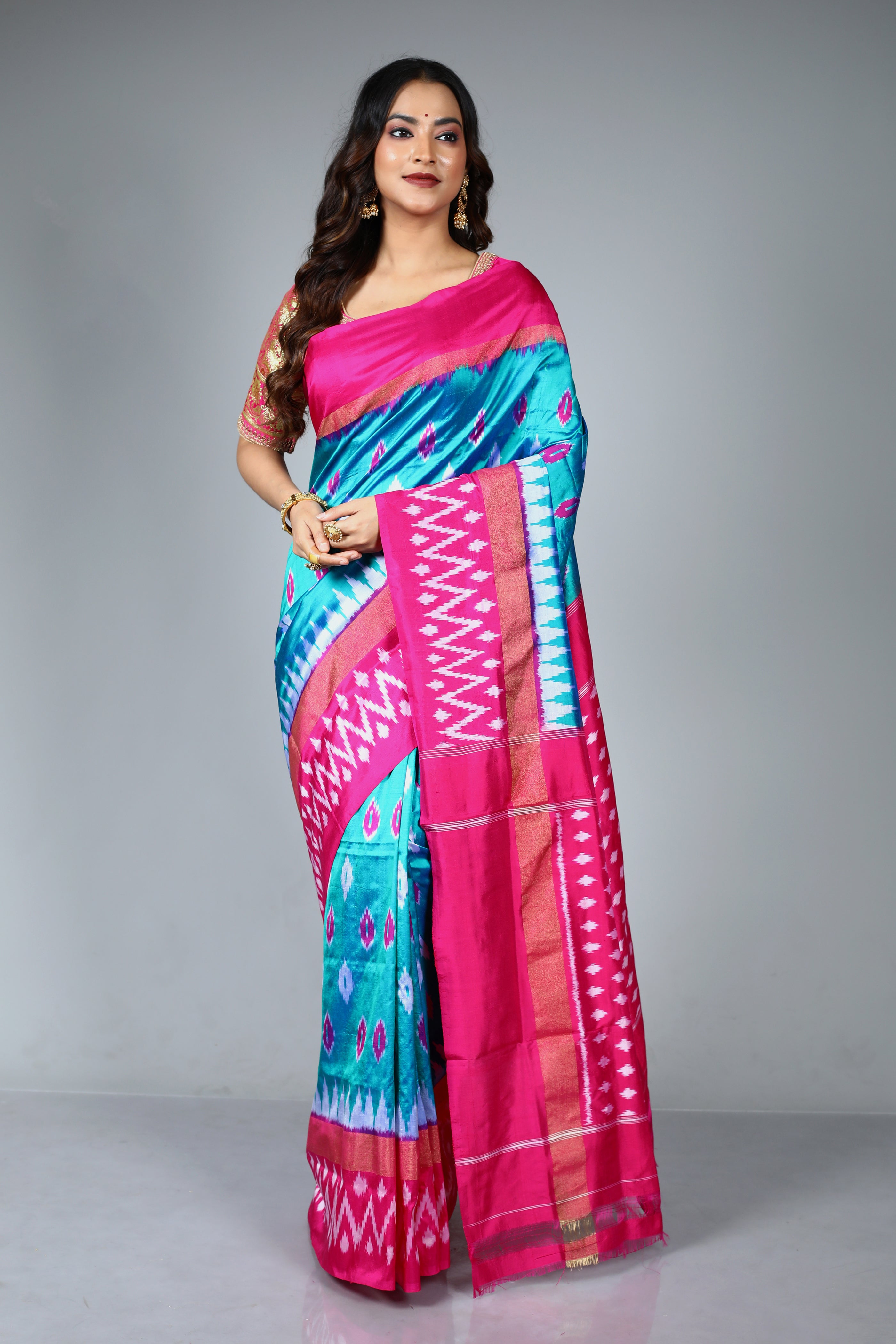 Blue Pure Ikkat Silk Saree
