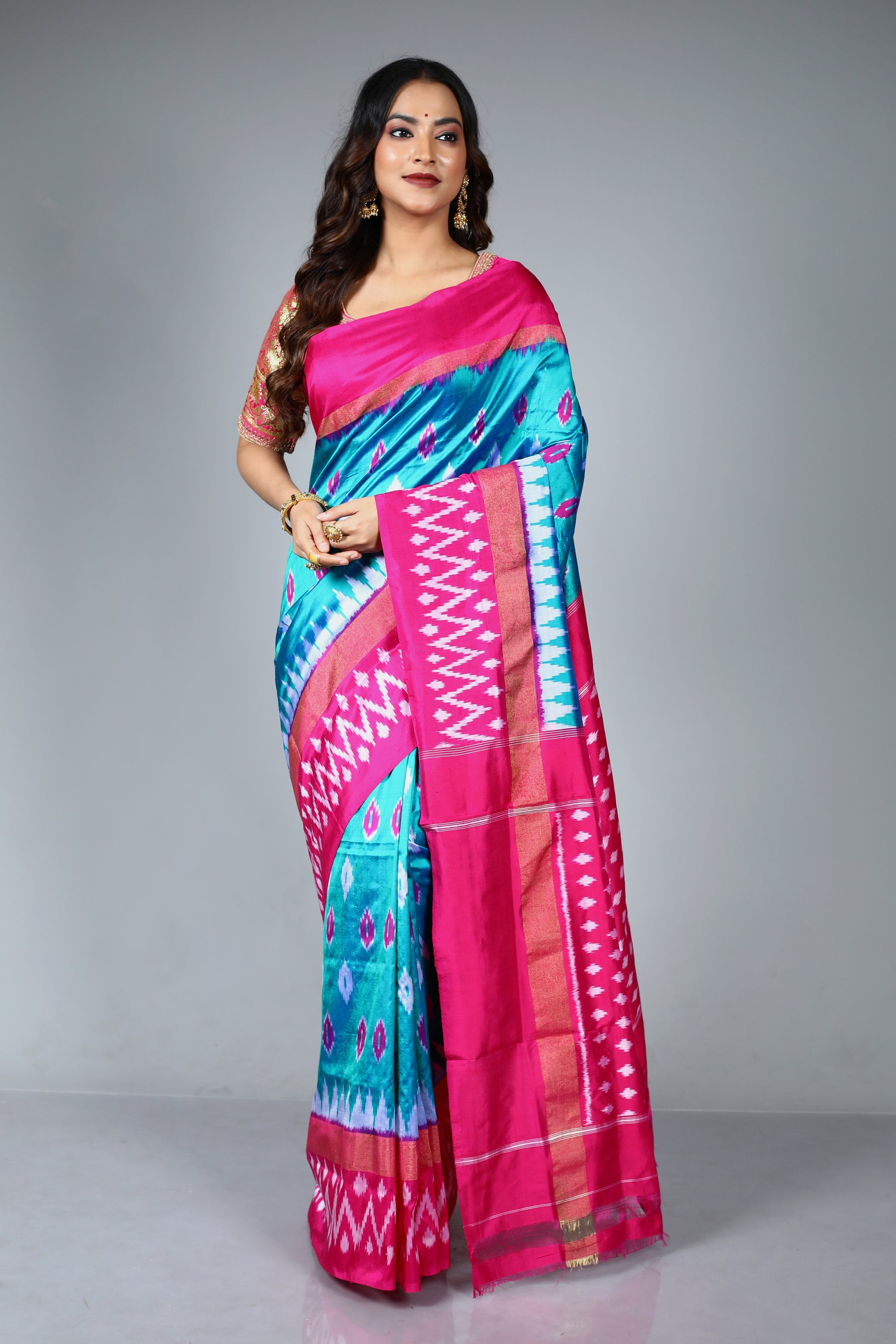 Blue Pure Ikkat Silk Saree