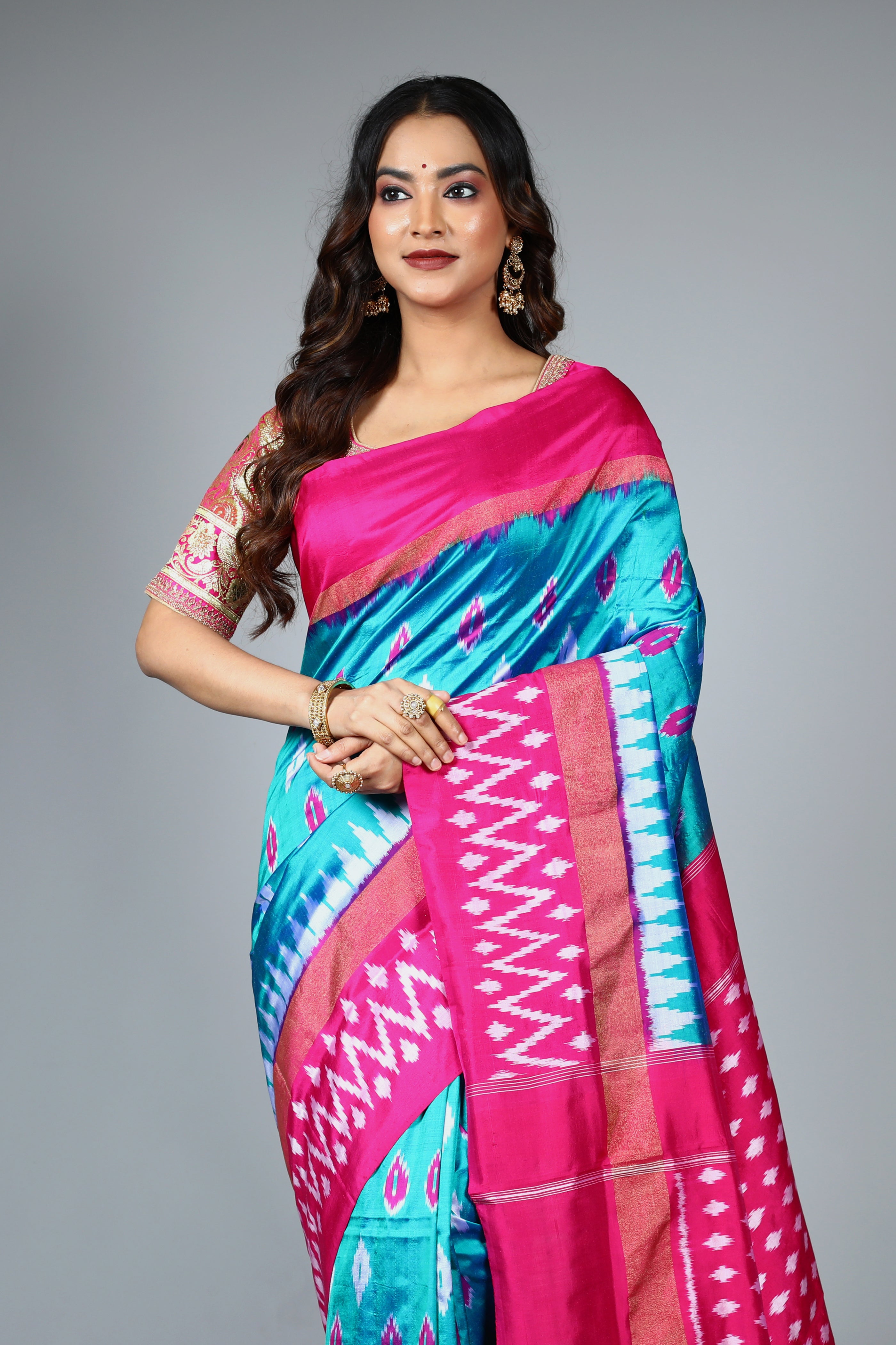 Blue Pure Ikkat Silk Saree