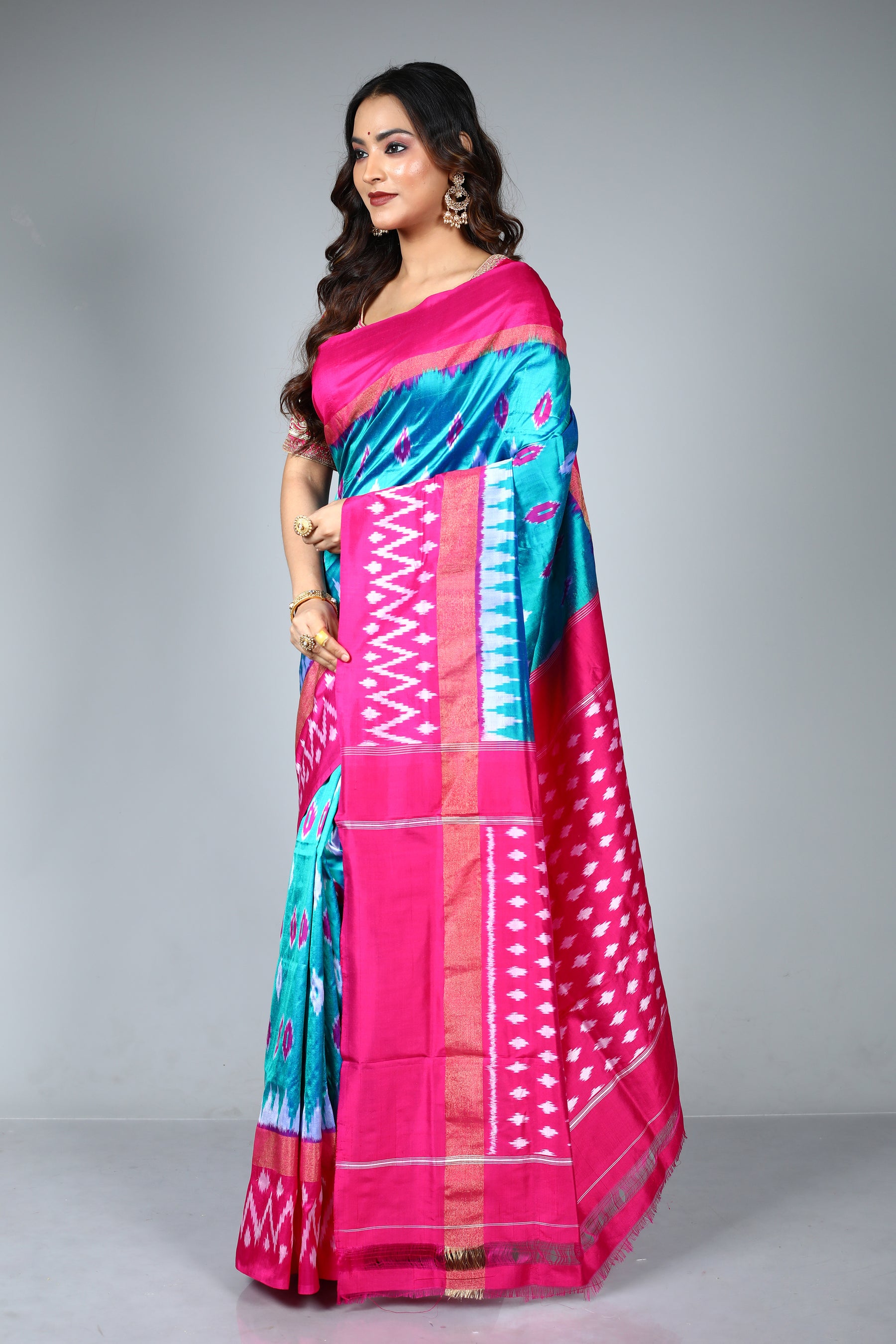 Blue Pure Ikkat Silk Saree