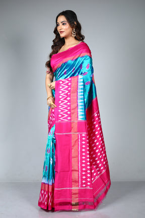 Blue Pure Ikkat Silk Saree