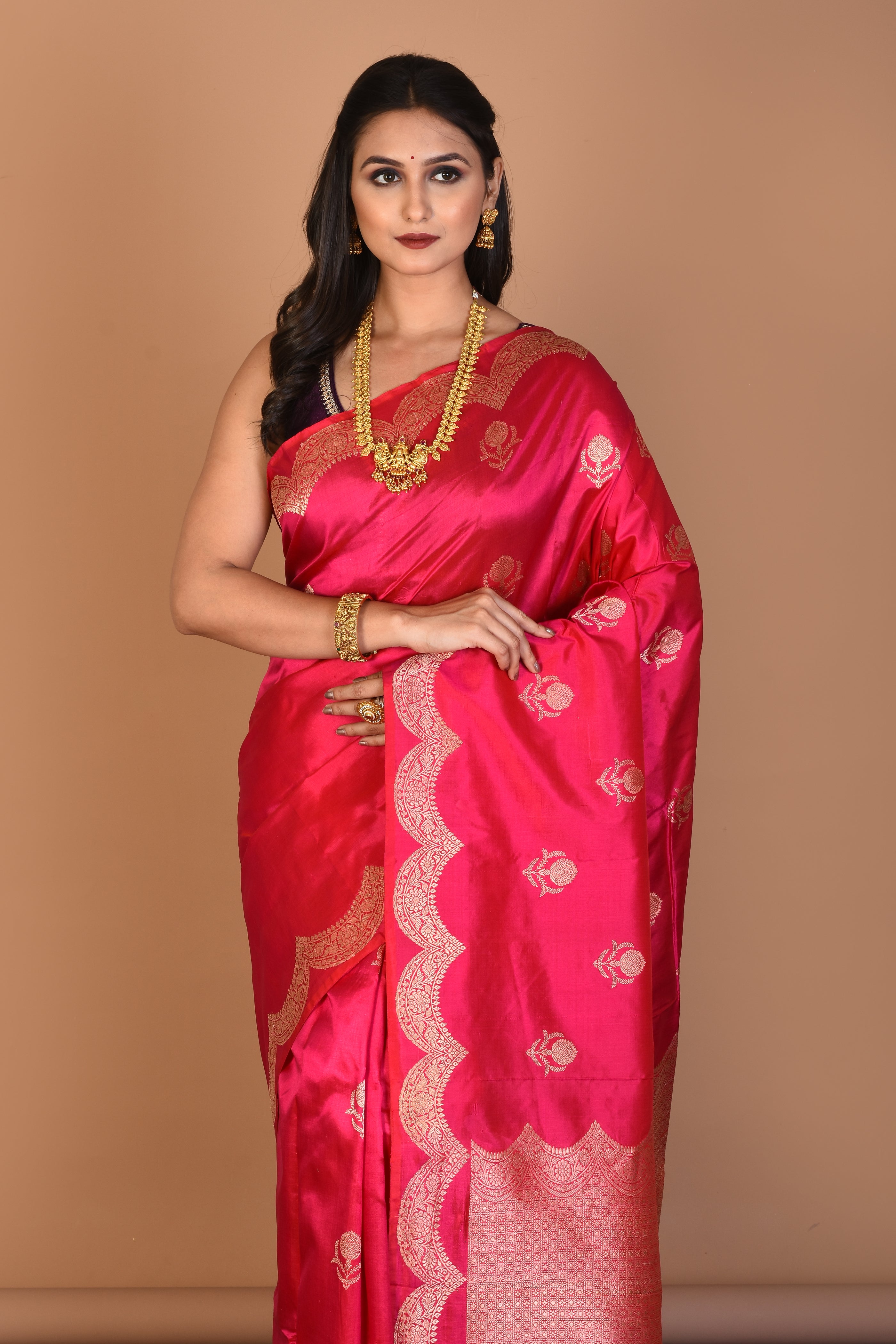 Rani Pure Katan Silk Saree with Blouse Piece - Keya Seth Exclusive