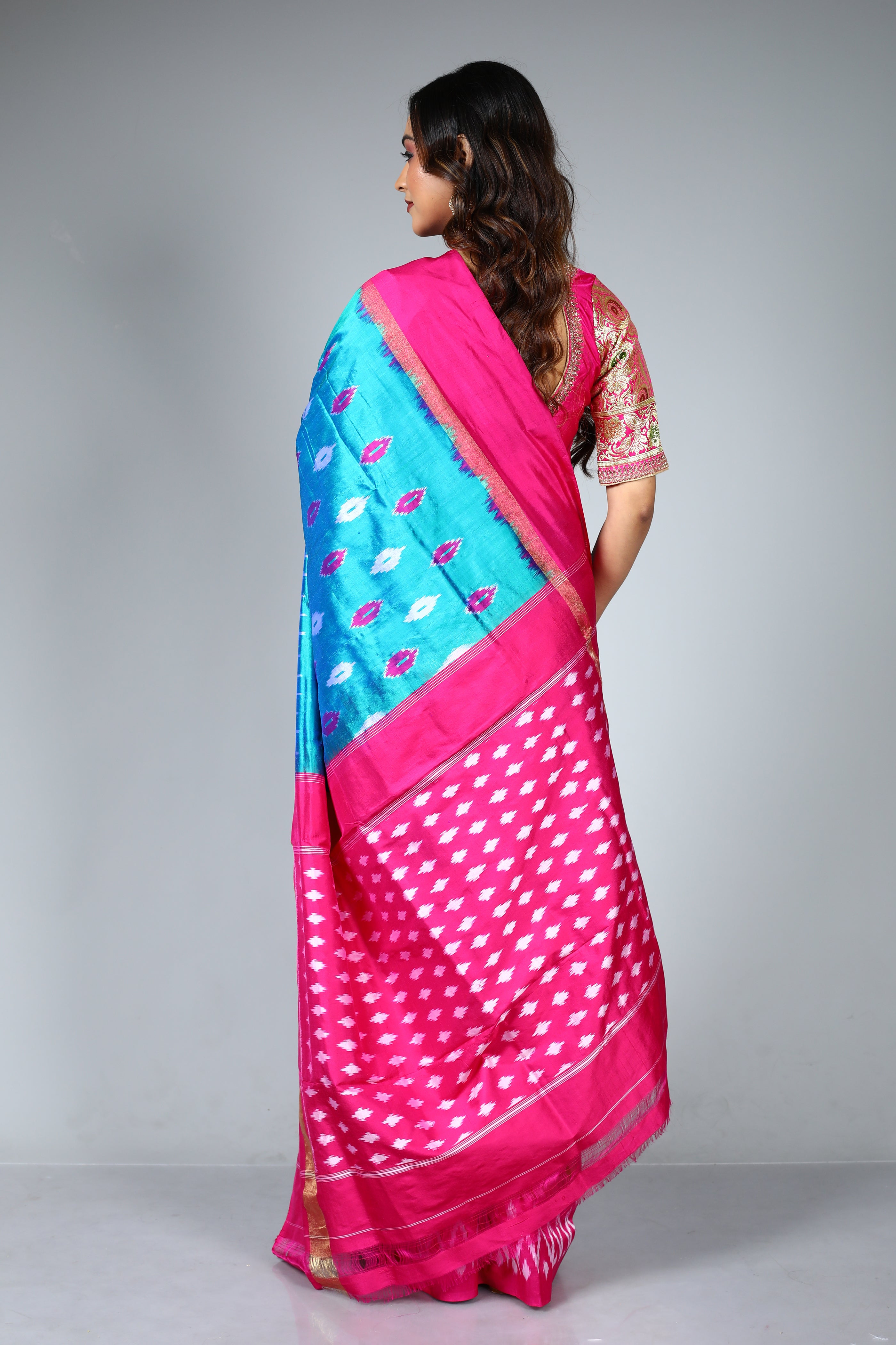 Blue Pure Ikkat Silk Saree