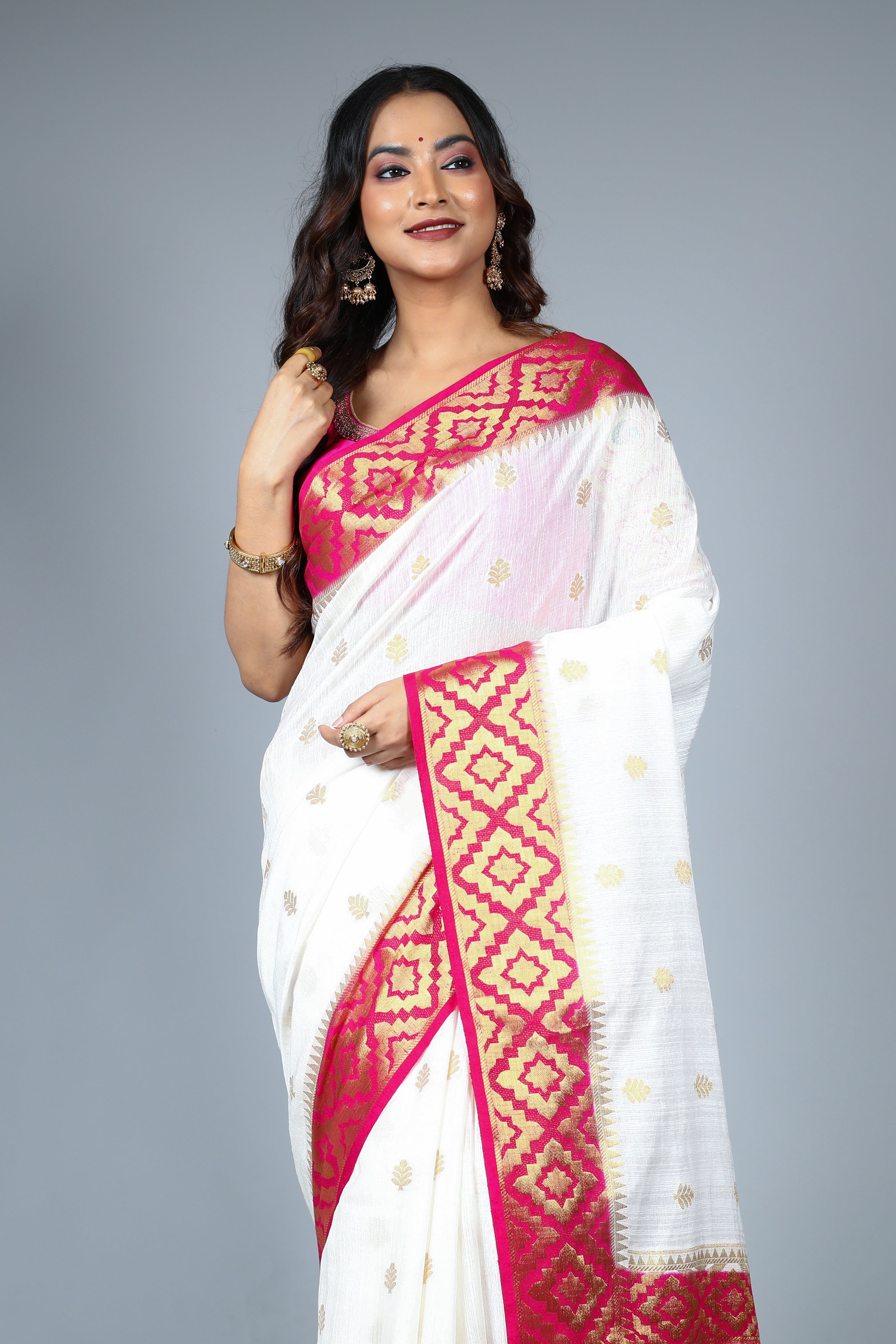 White Blended Matka Saree