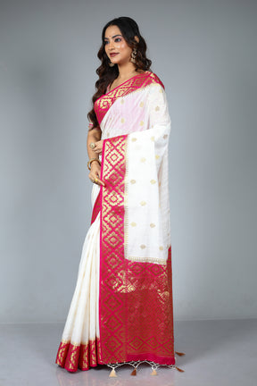 White Blended Matka Saree