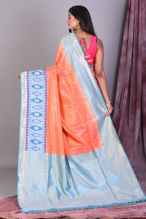 Orange Blended Silk Saree with Ikkat Border - Keya Seth Exclusive