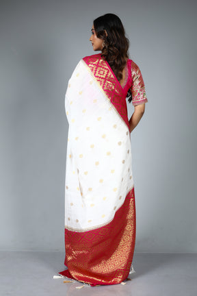 White Blended Matka Saree