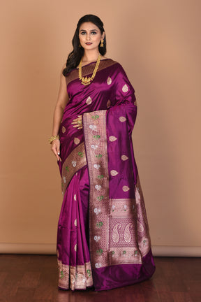 Magenta Pure Katan Silk Saree with Blouse Piece - Keya Seth Exclusive