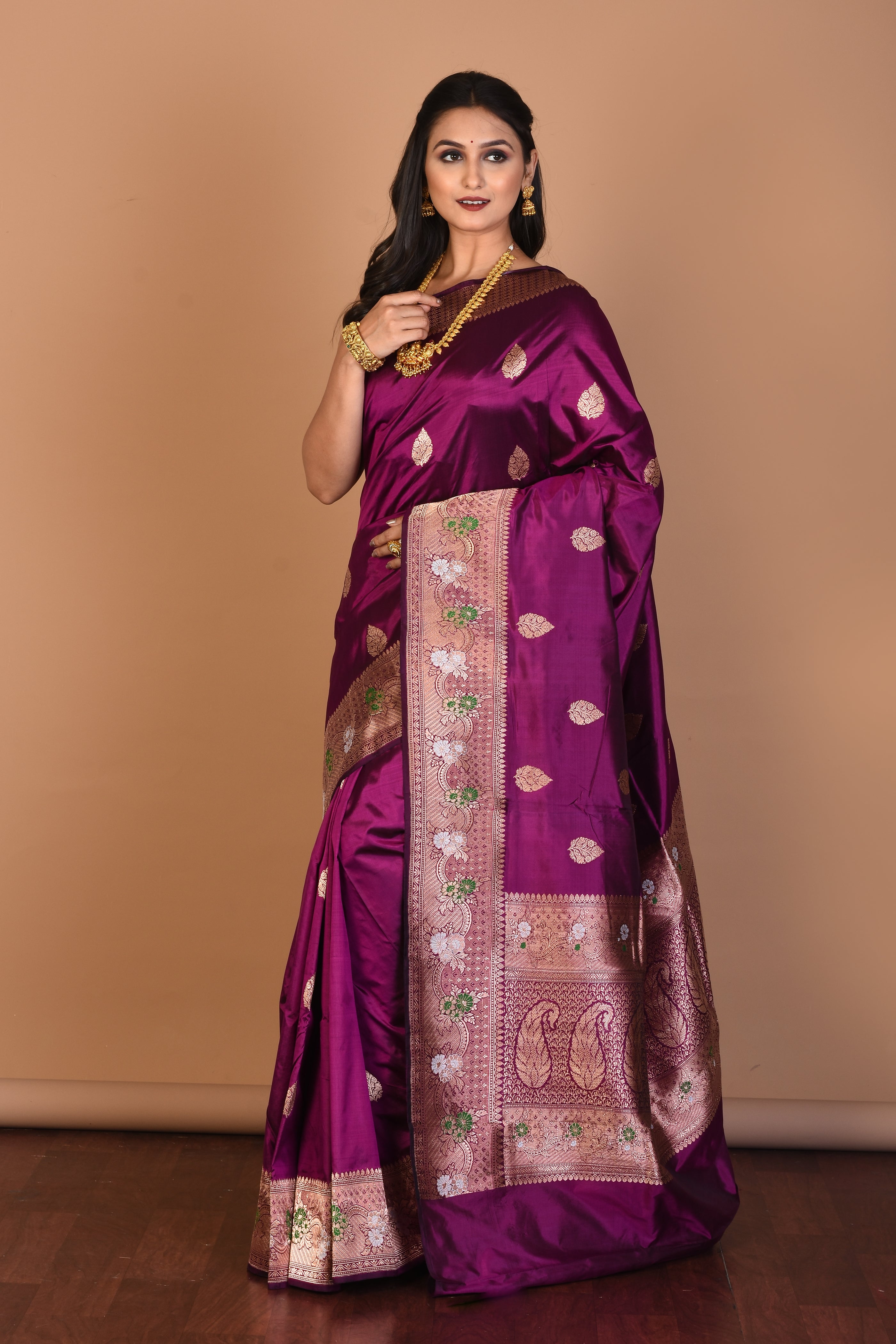 Magenta Pure Katan Silk Saree with Blouse Piece - Keya Seth Exclusive