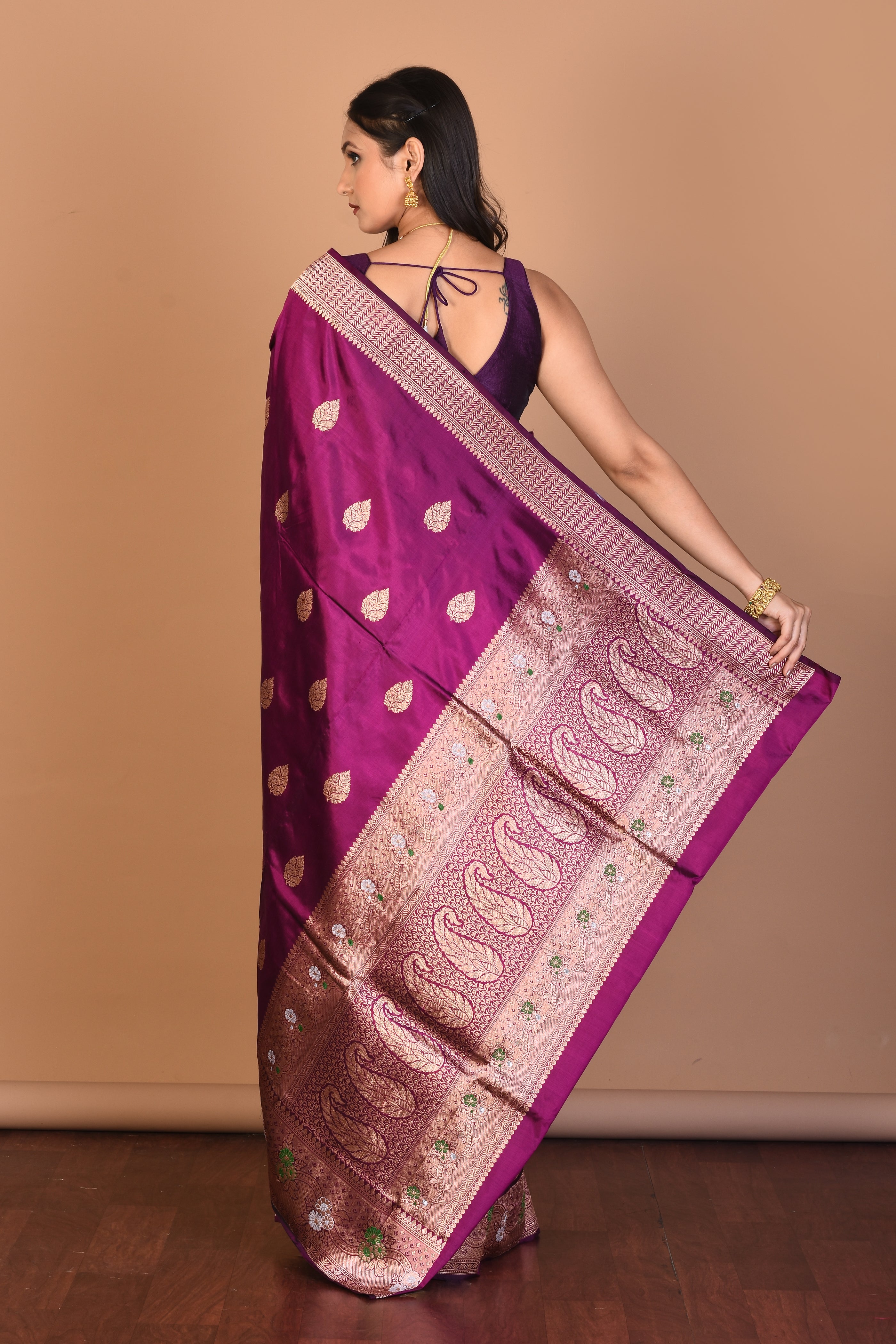 Magenta Pure Katan Silk Saree with Blouse Piece - Keya Seth Exclusive