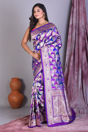 Purple Rangkat Pure Katan Saree with Golden Zari - Keya Seth Exclusive