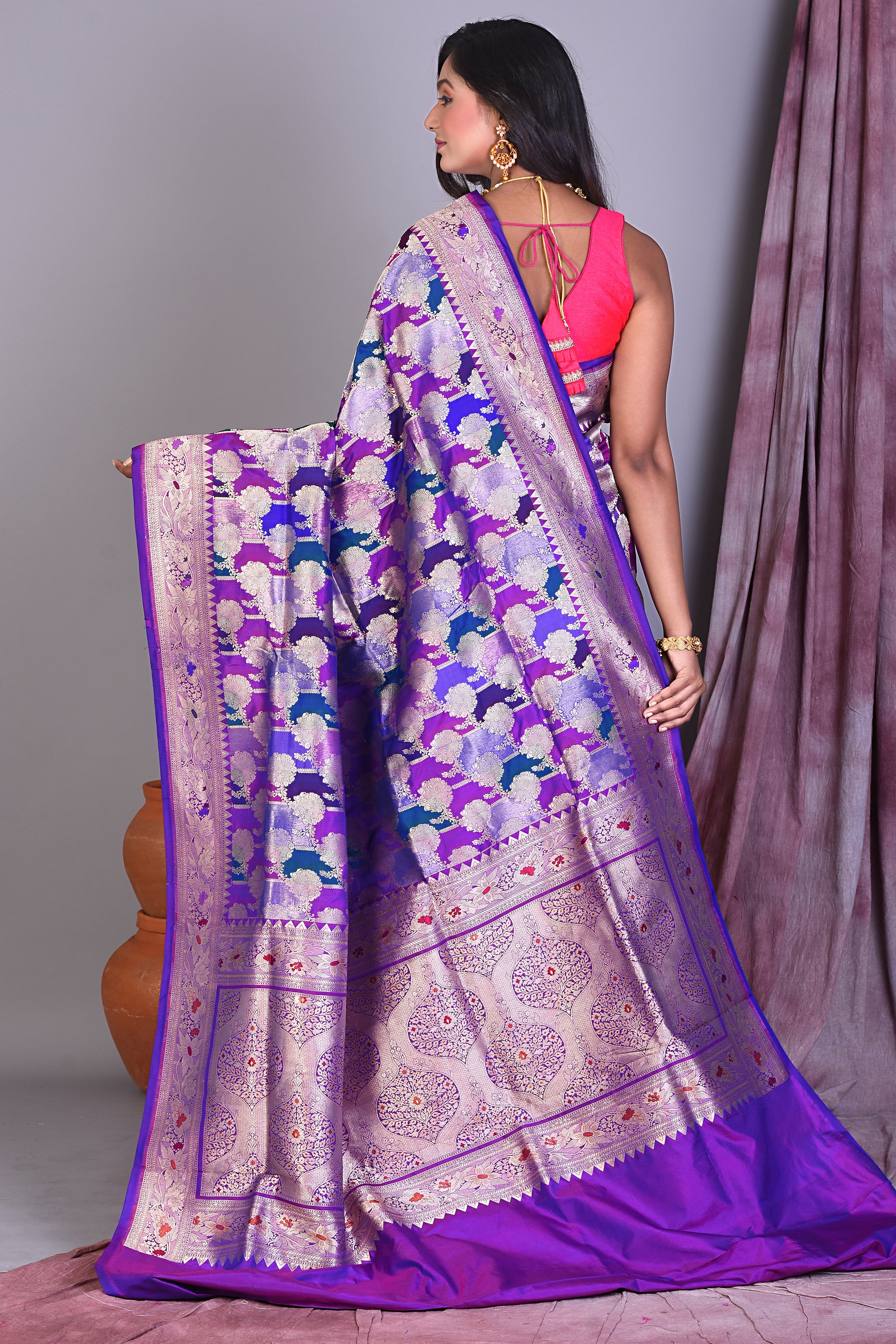 Purple Rangkat Pure Katan Saree with Golden Zari - Keya Seth Exclusive