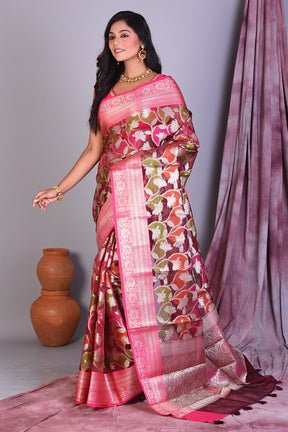 Brown Blended Tissue Saree with Zari Work - Keya Seth Exclusive