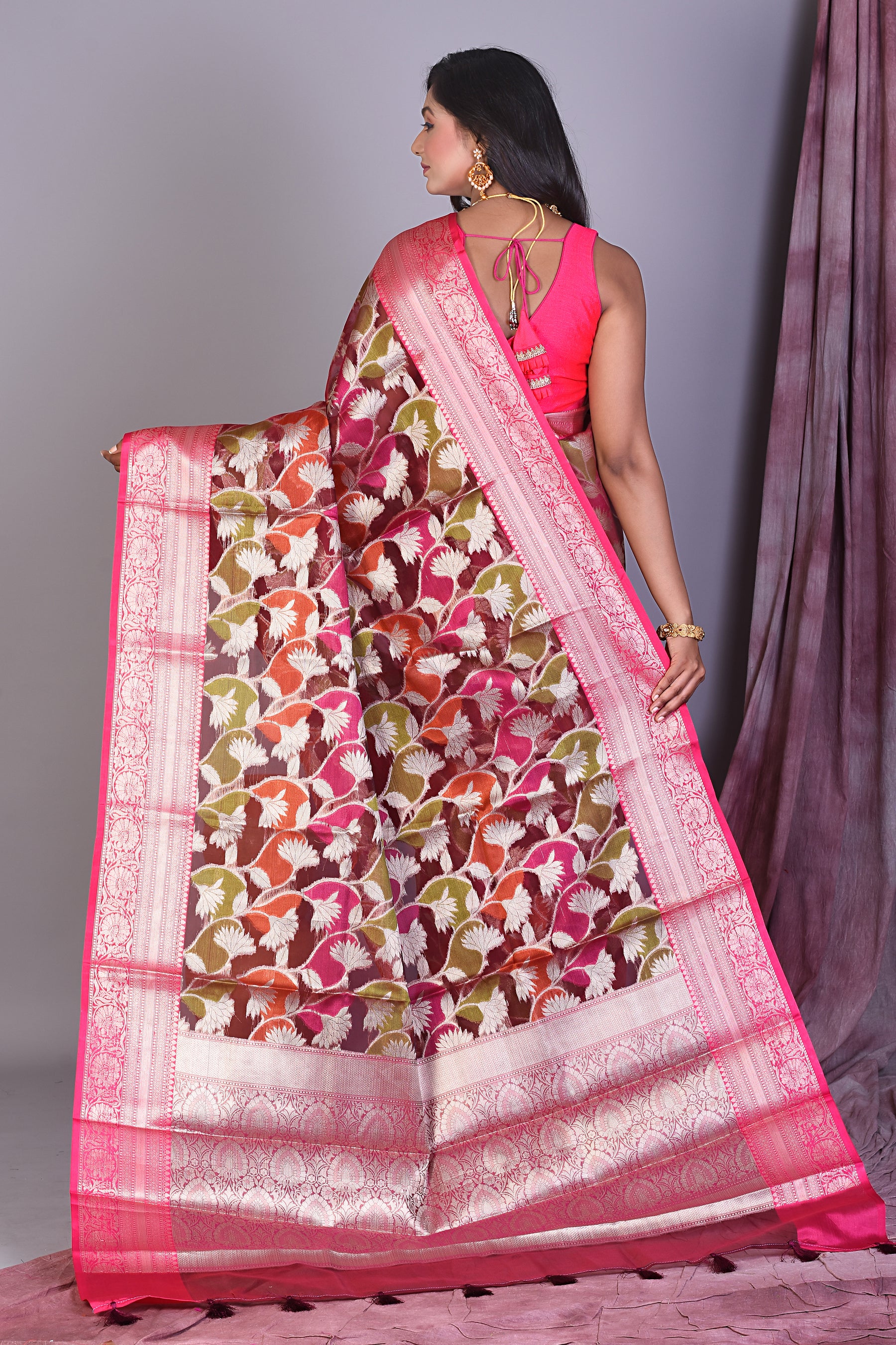 Brown Blended Tissue Saree with Zari Work - Keya Seth Exclusive