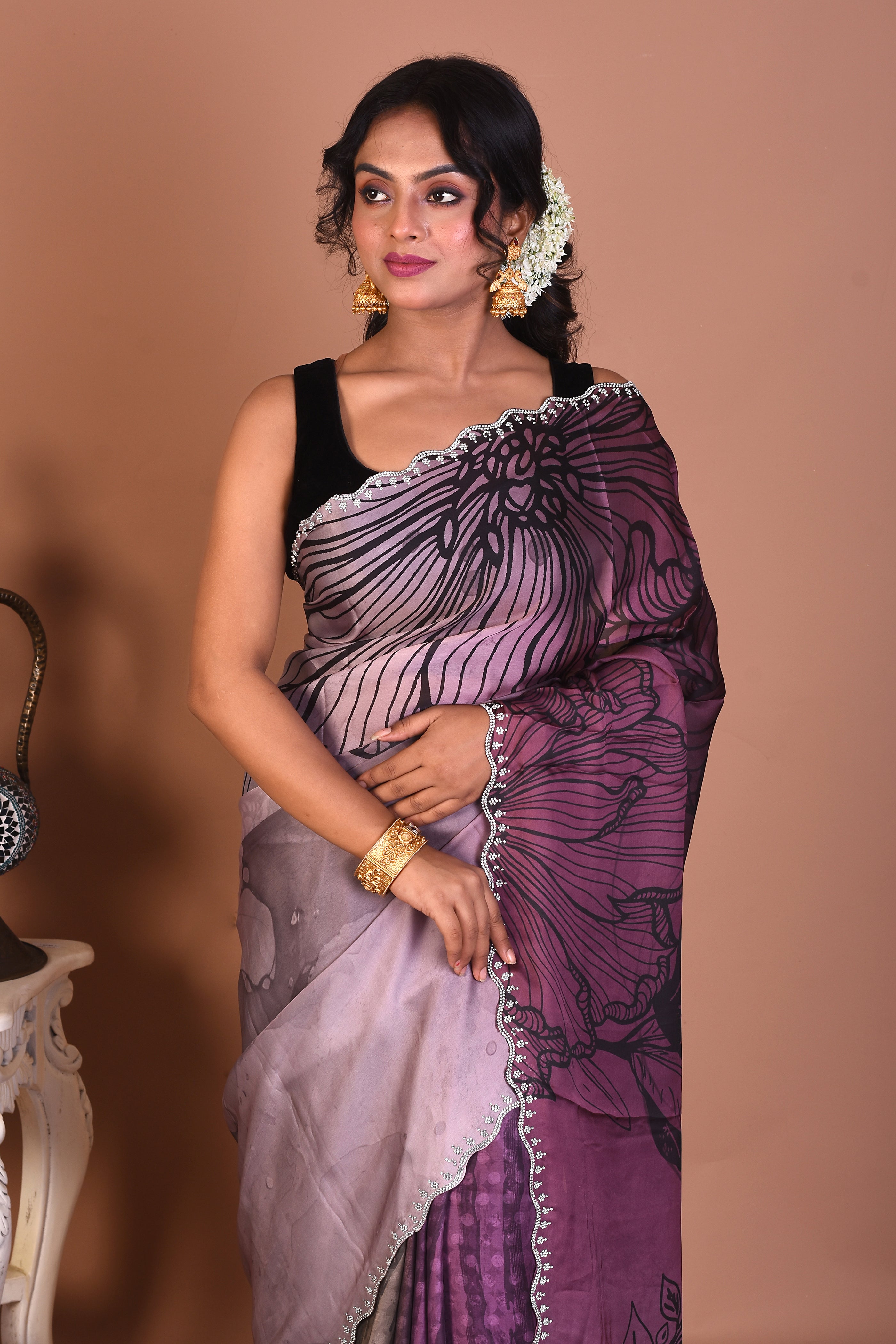 Designer Purple Blended Satin Silk Saree - Keya Seth Exclusive