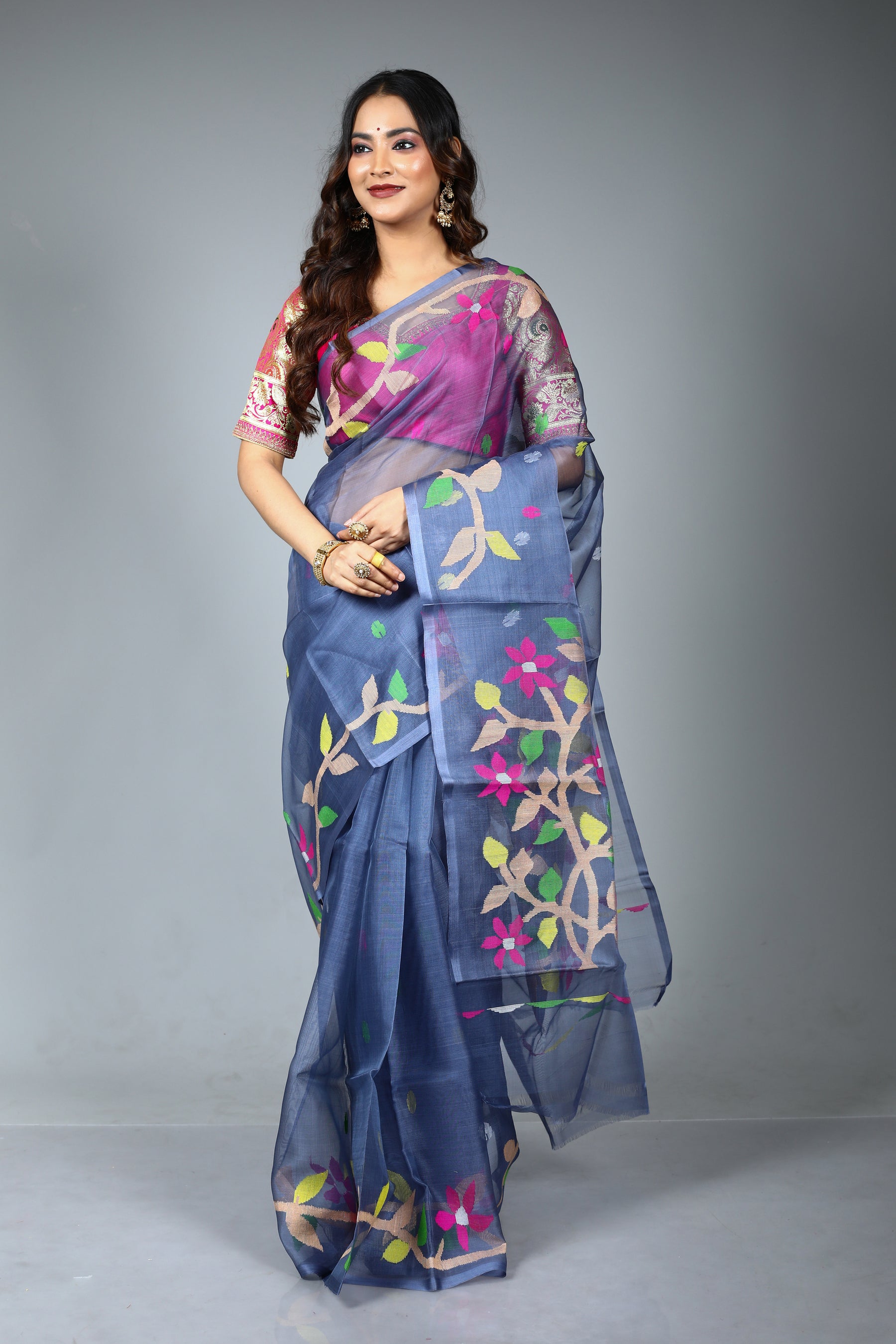 Grey Pure Muslin Saree