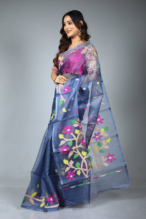 Grey Pure Muslin Saree