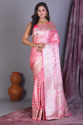 Pink Semi Katan Saree with Zari Work - Keya Seth Exclusive