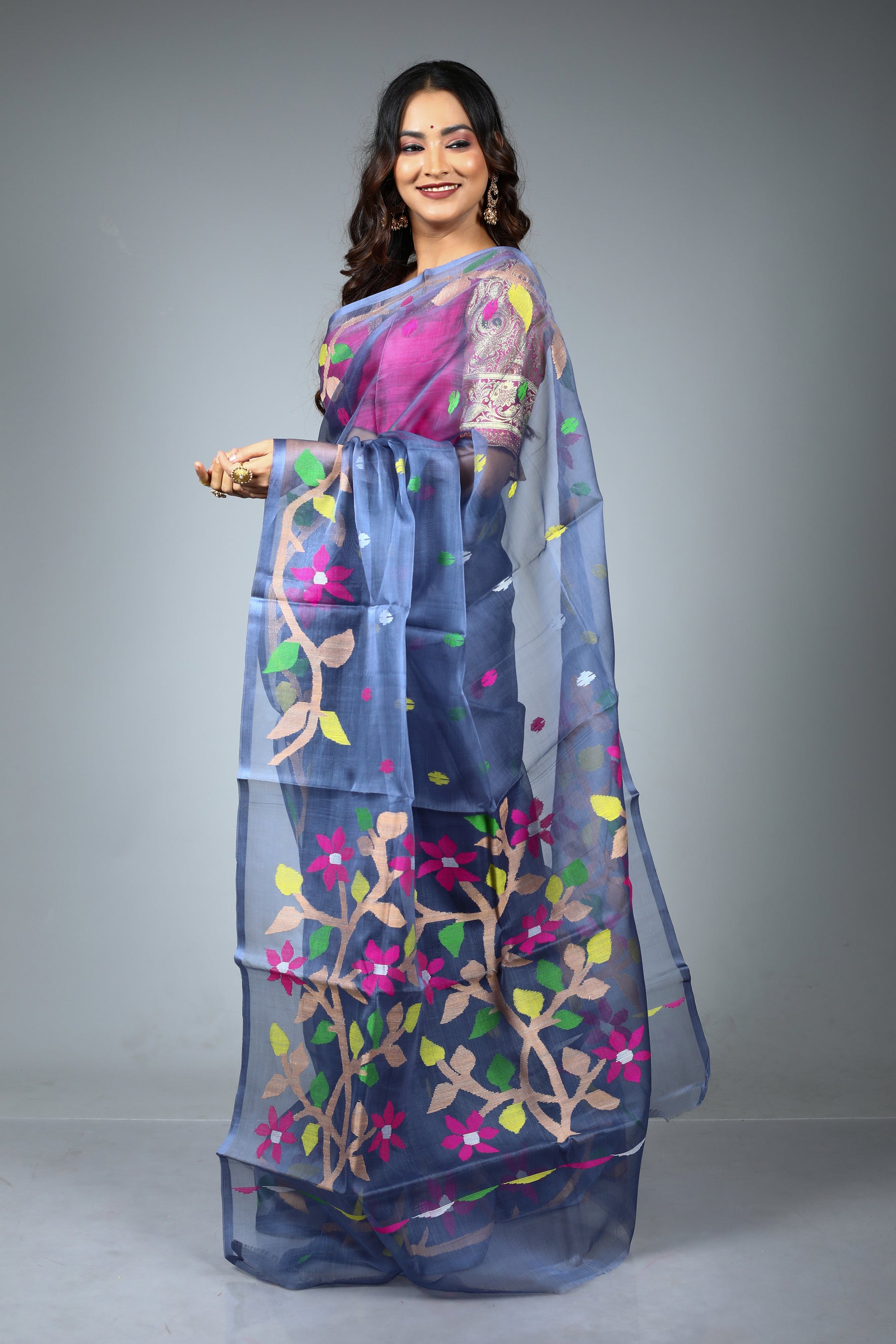 Grey Pure Muslin Saree