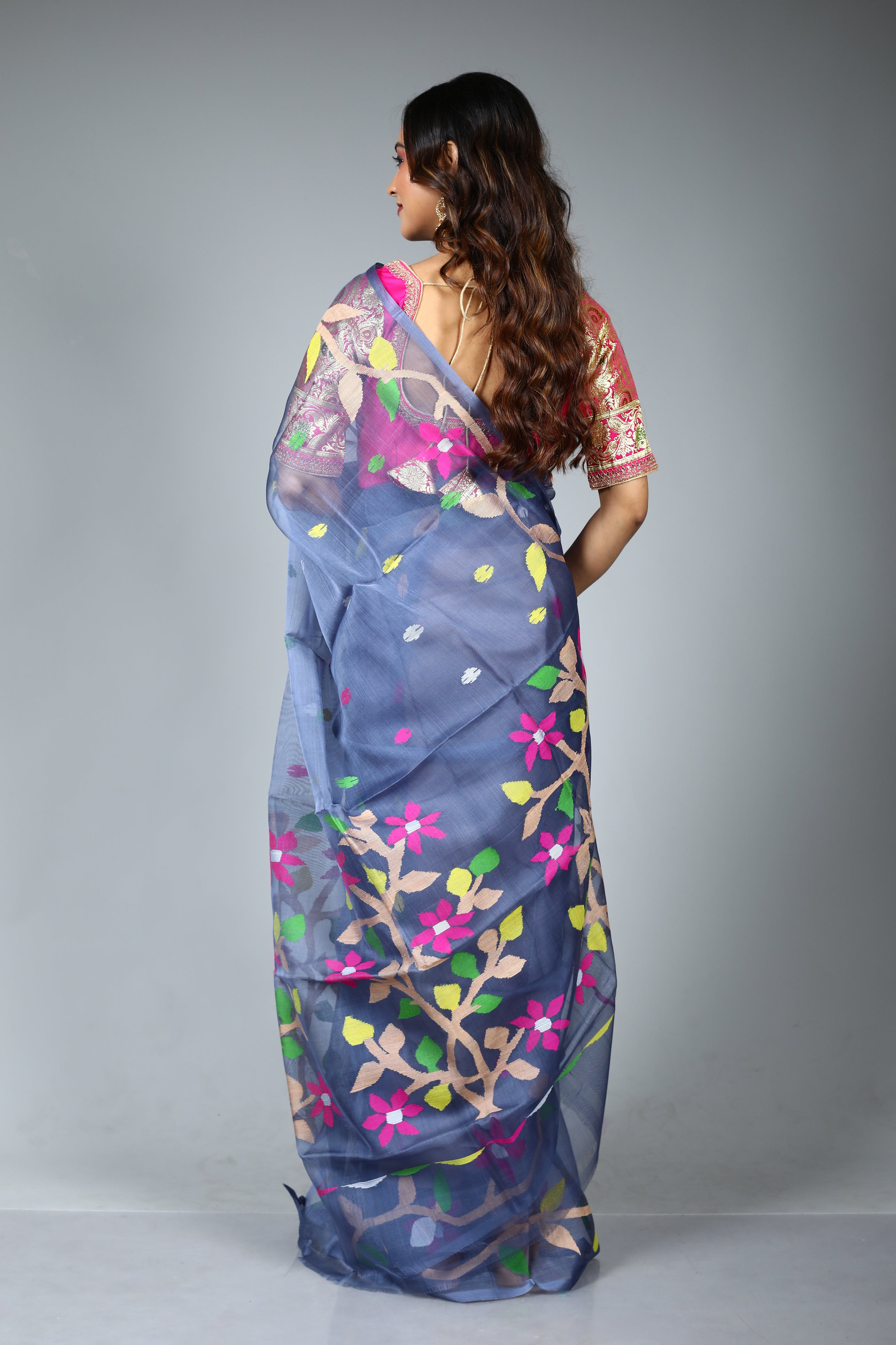 Grey Pure Muslin Saree